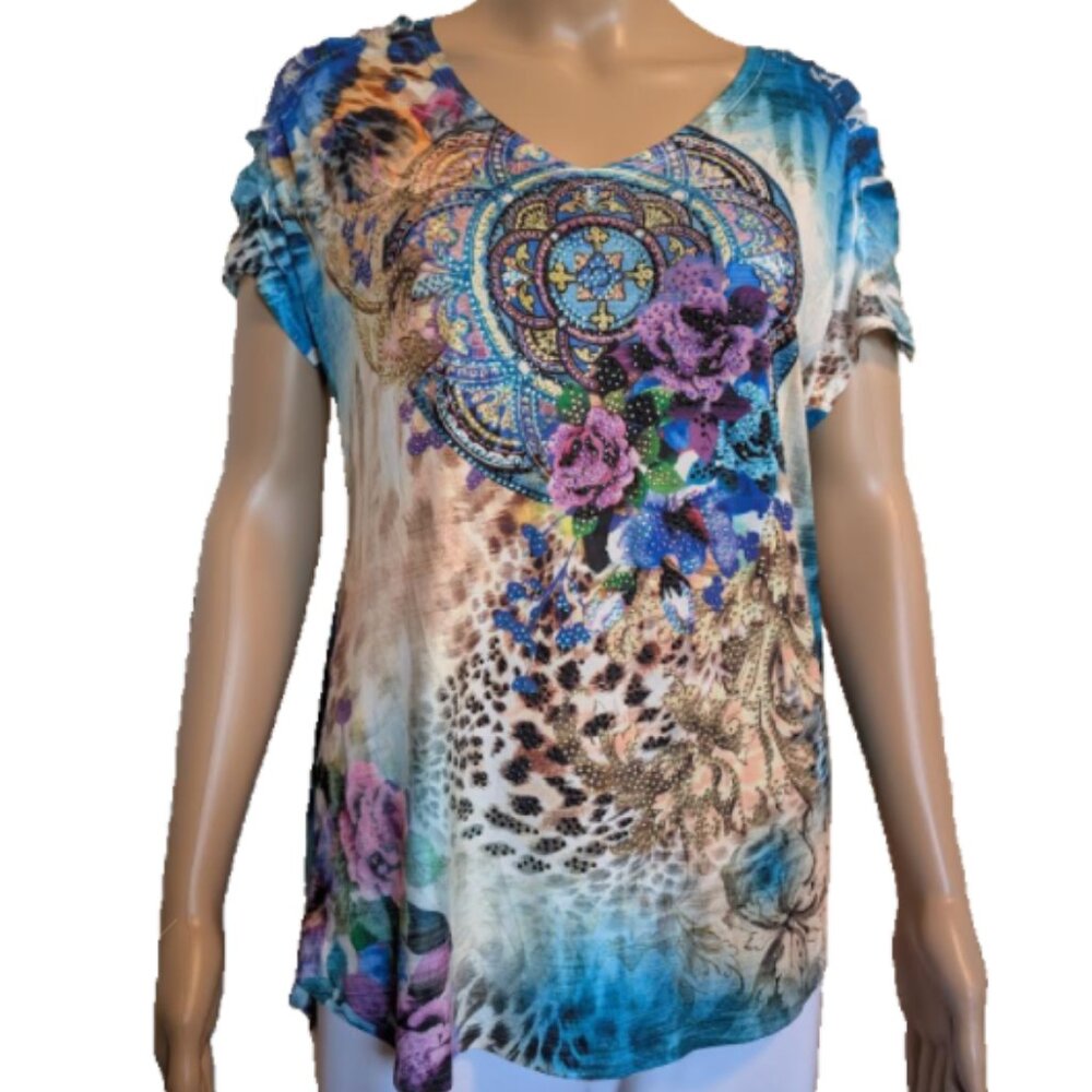 NWOT S-Twelve Short Sleeves Embellished Top Size L